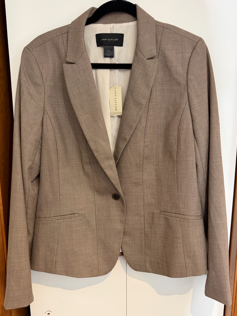 NWT New Ann Taylor Classic Professional Chic Skirt Taupe Blazer Jacket Size 12